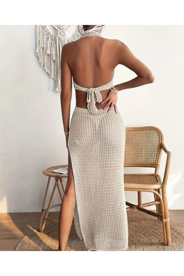 Women's low-cut deep slit knit pareo