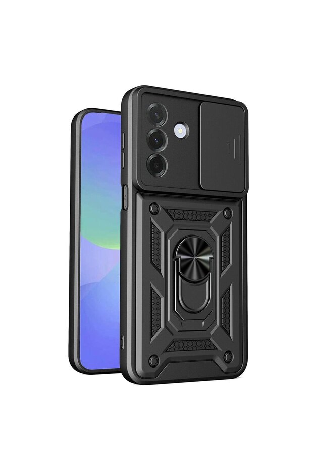 Case Compatible with Samsung Galaxy A27 with Sliding Camera Protection, Ring and Magnetic Tank Cover, Black