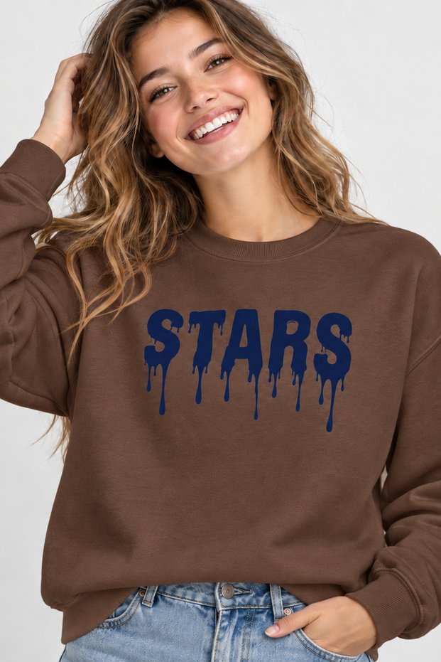 Stars Written Drop Effect Printed Unisex Oversize Sweatshirt – Crew Neck Casual Sweatshirt