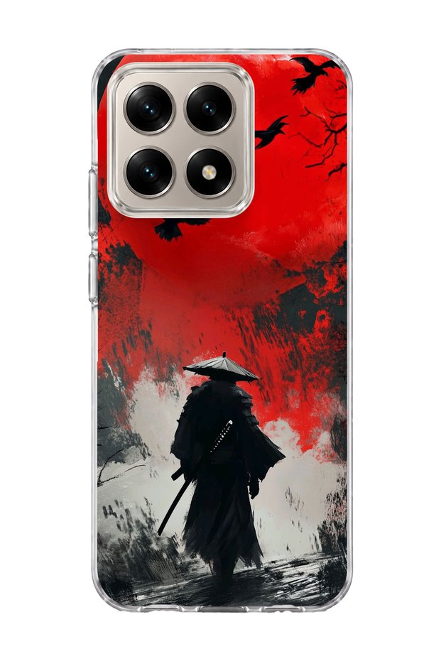 Mi 15t Compatible Samurai Red Sun Crow Printed Transparent Phone Case