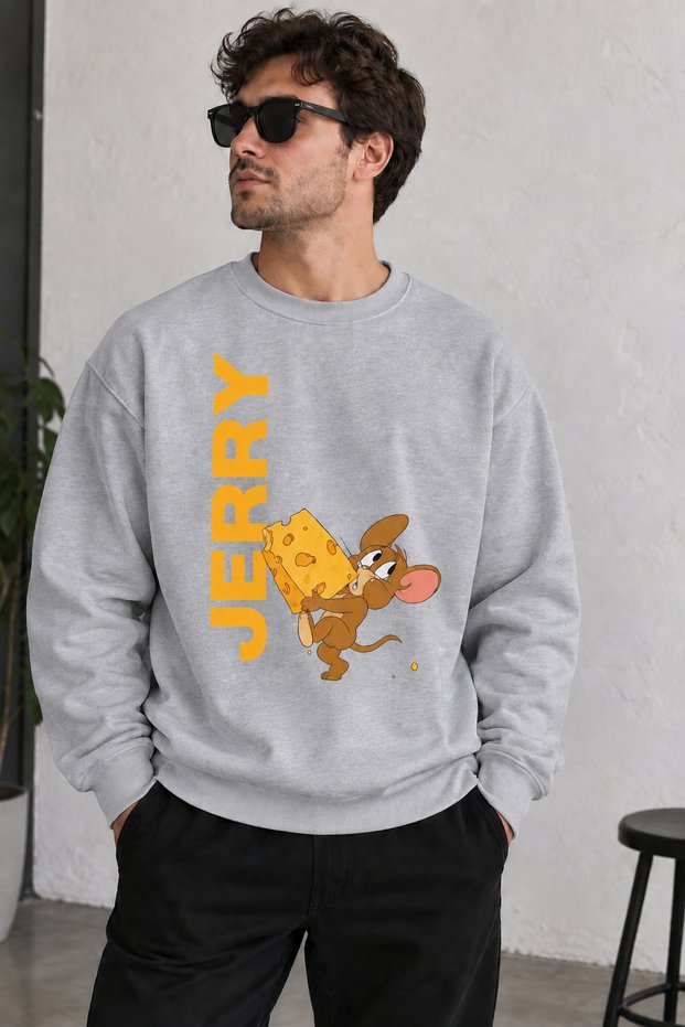 Cheese Jerry Character Printed Unisex Oversize Sweatshirt – Crew Neck Casual Sweatshirt