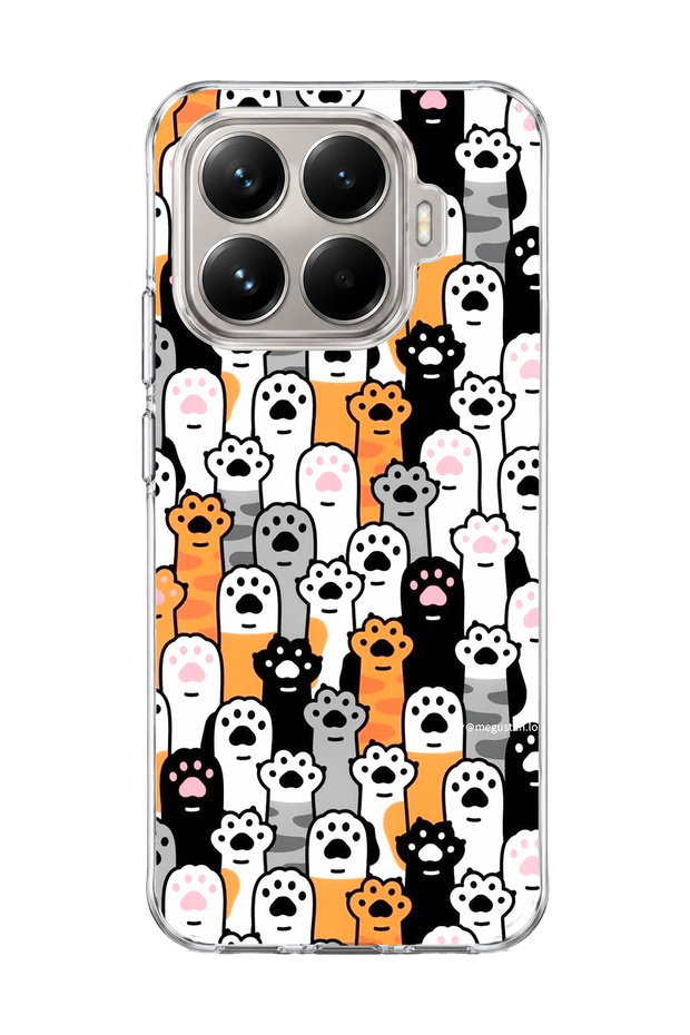 Mi 15t Pro Compatible Colorful Cat Paw Printed Transparent Phone Case