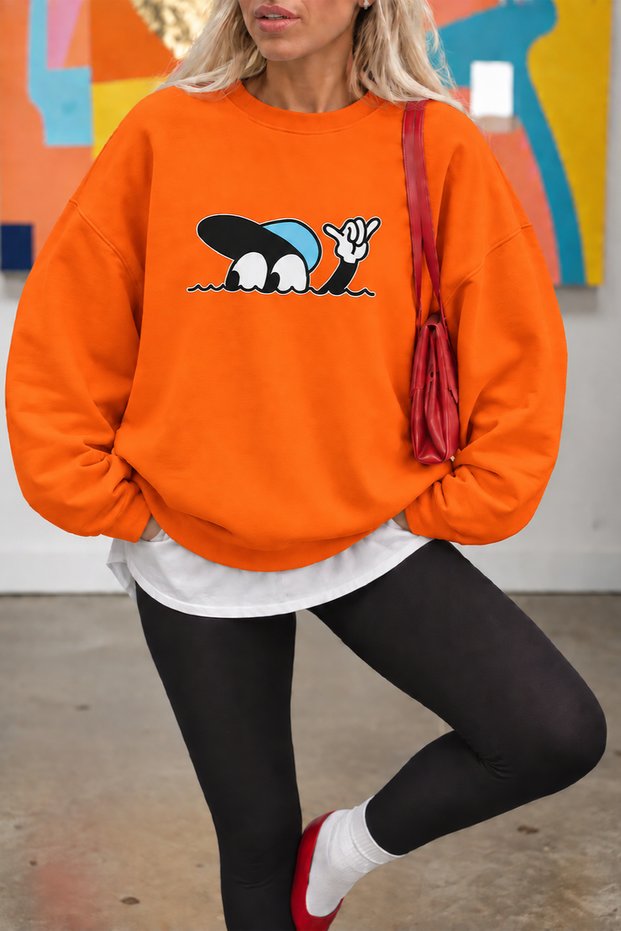 Fun Character Printed Unisex Women's Sweatshirt with Blue Hat – Crew Neck Casual Sweatshirt