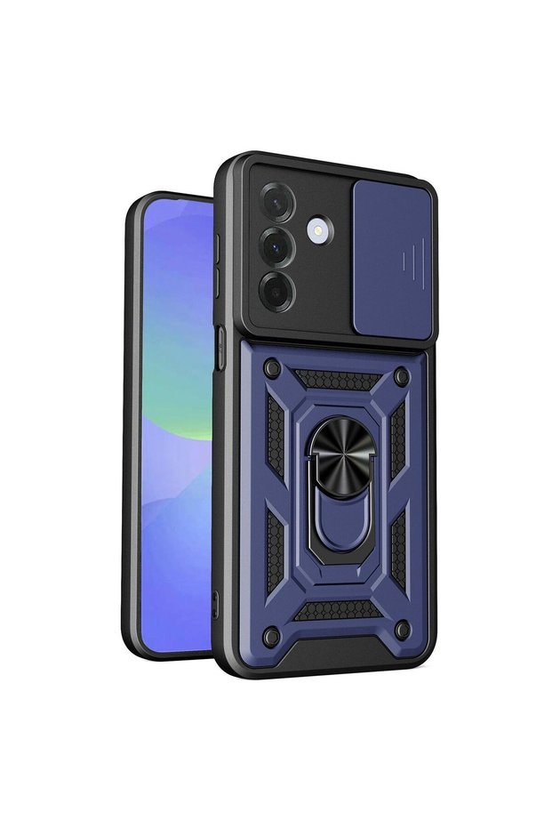 Case Compatible with Samsung Galaxy A27 with Sliding Camera Protection, Ring and Magnetic Tank Cover, Navy Blue