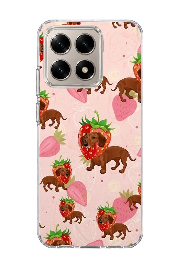 Mi 15t Compatible Strawberry Sausage Dog Printed Transparent Phone Case