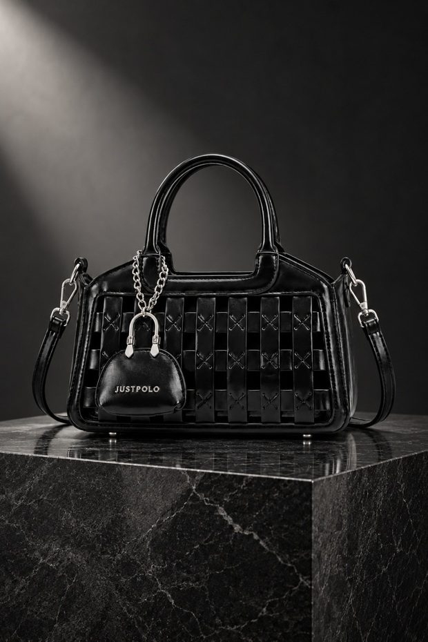 Black Women's Organ Patterned Hand and Shoulder Bag with Cross Strap Premium Design Lux Segment
