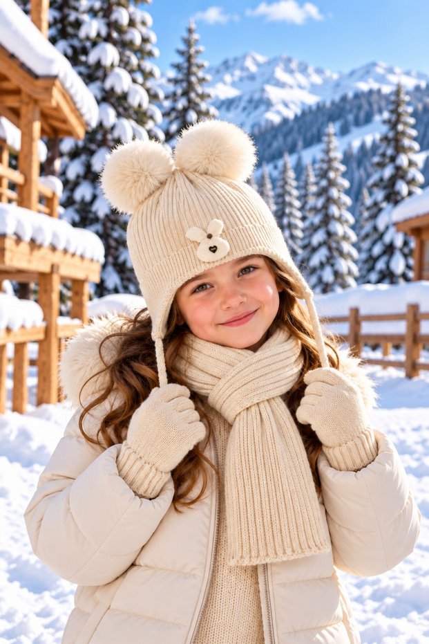 Ki̇tti̇ 26170-07 Girls 4-8 Years Old Scarf, Beanie, Gloves Set