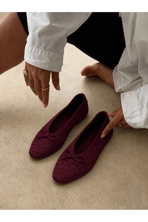 Bow Detailed Knitwear Ballerina - 128 - 154 - Claret Red
