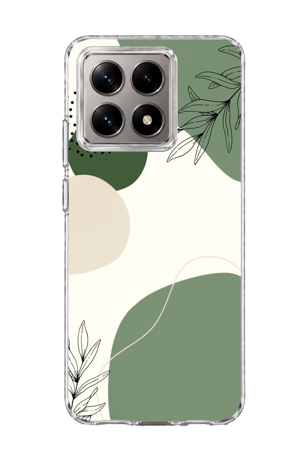 Mi 14t Compatible Green Abstract Leaf Printed Transparent Phone Case