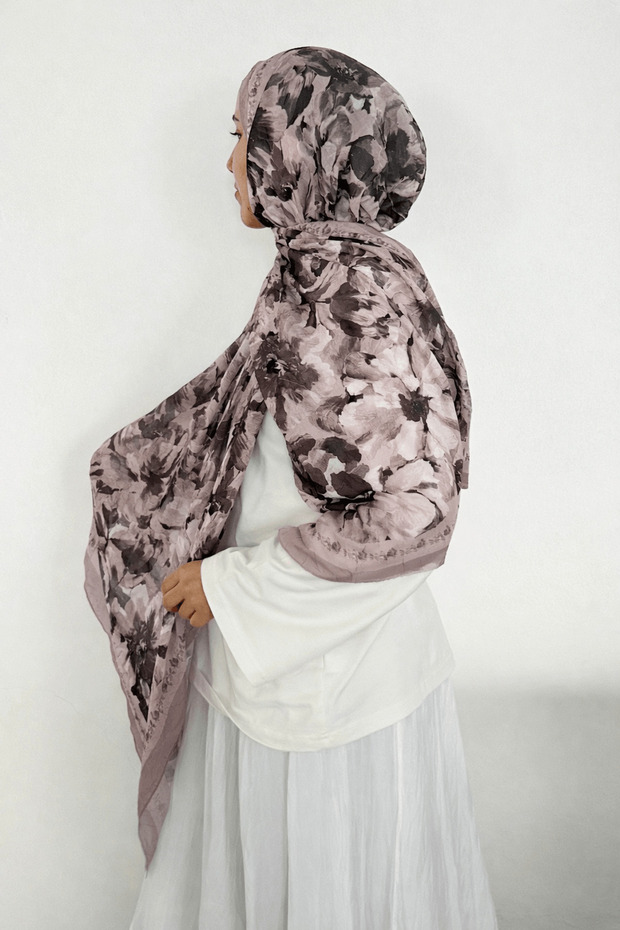 Batik Floral Pattern Shawl - Mink