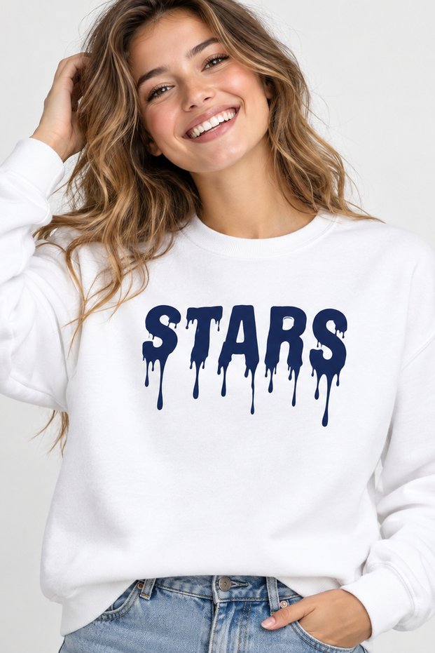 Stars Written Drop Effect Printed Unisex Oversize Sweatshirt – Crew Neck Casual Sweatshirt