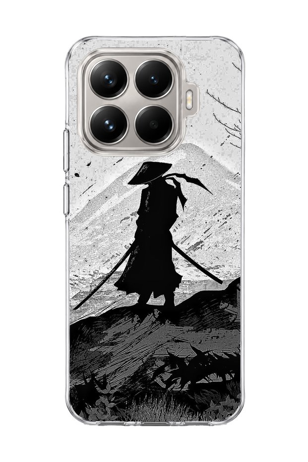 Mi 15t Pro Compatible Samurai Black and White Printed Transparent Phone Case