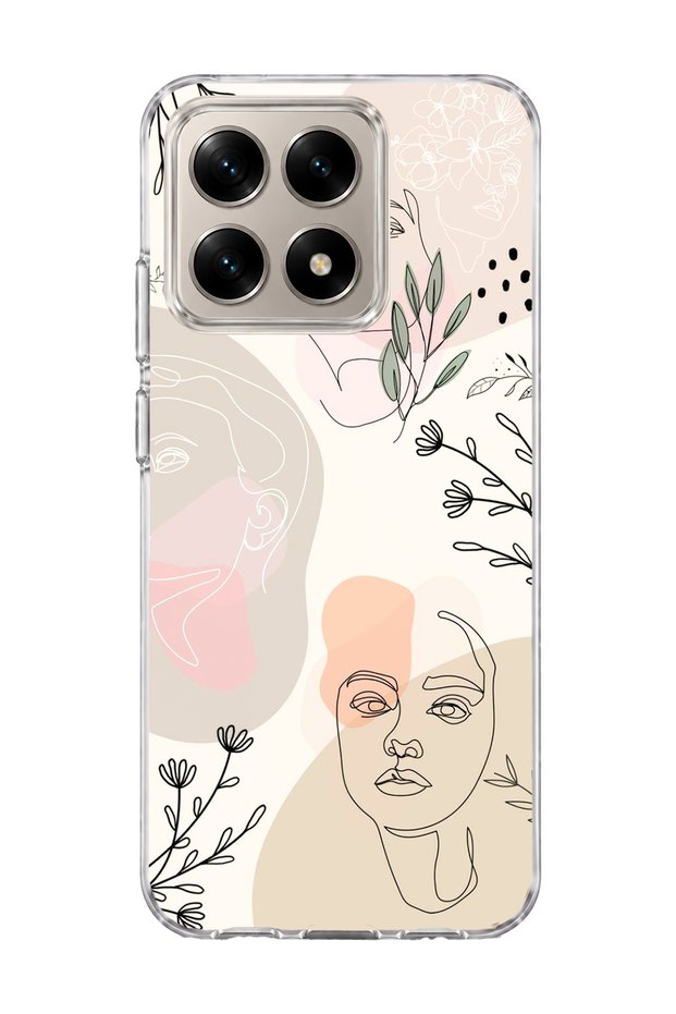Mi 15t Compatible Line Face Leaf Printed Transparent Phone Case