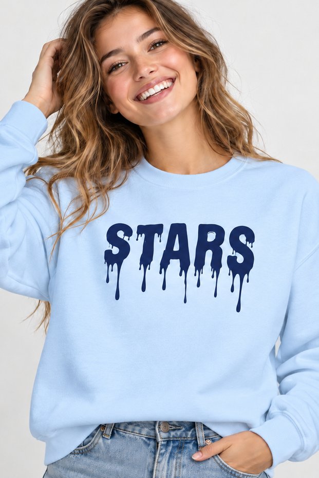 Stars Written Drop Effect Printed Unisex Oversize Sweatshirt – Crew Neck Casual Sweatshirt