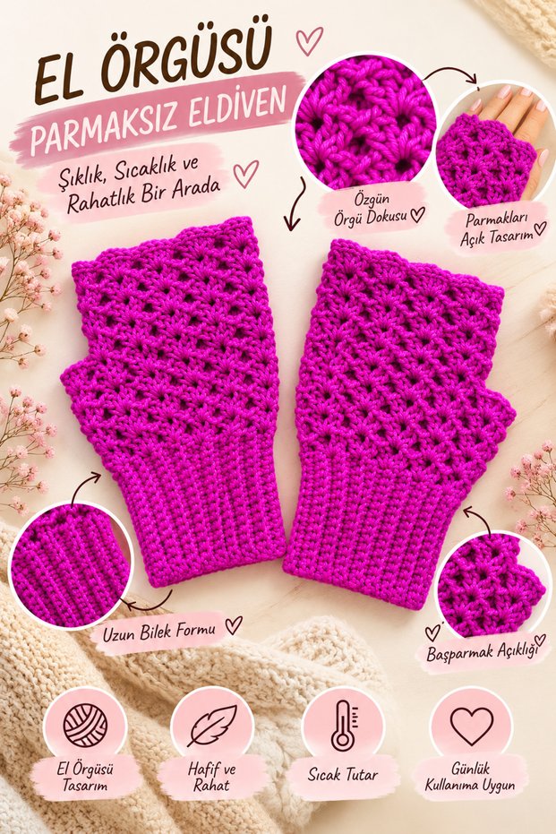 Women's Fingerless Knitted Gloves Fuchsia Hand Knitted Winter Warm Gloves for Daily Use