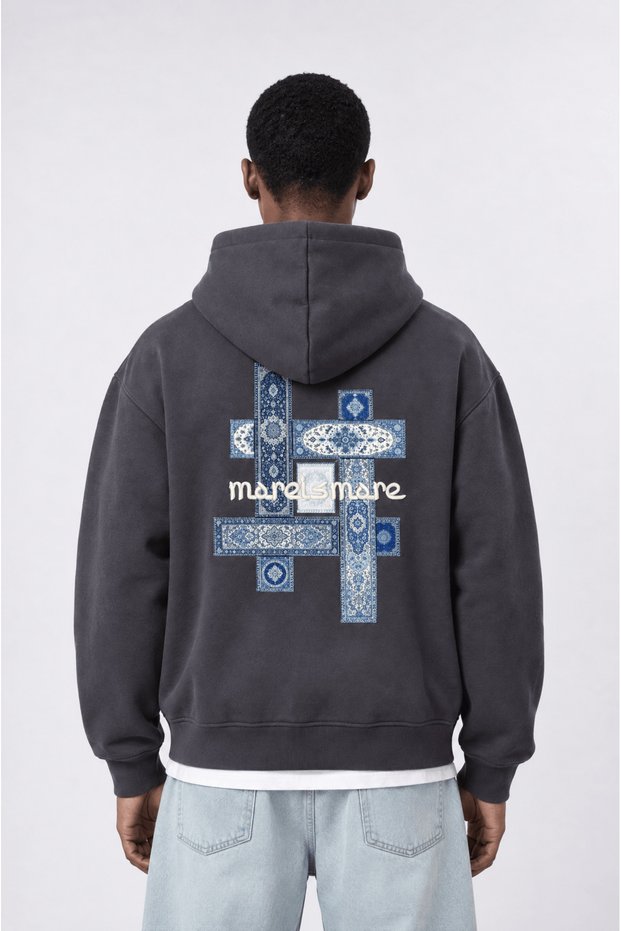 Men's Sky Patch Detailed Oversize Hoodie Smoked