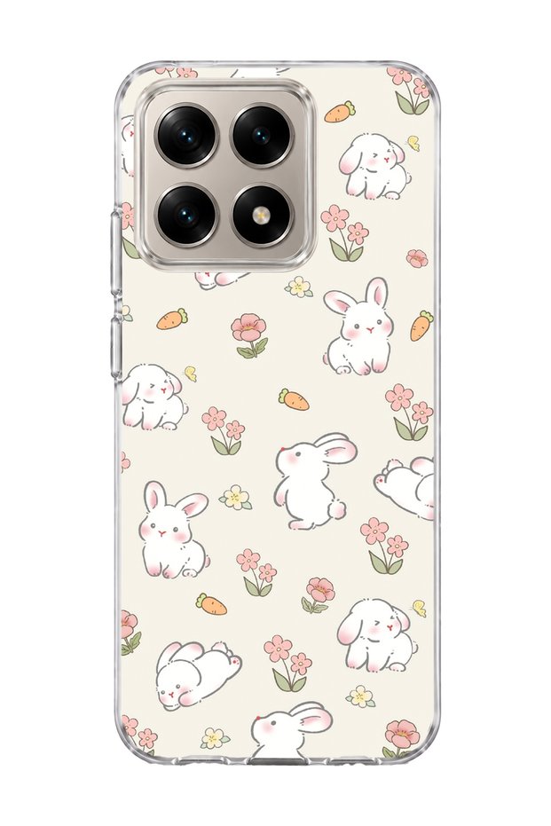 Mi 15t Compatible Cute Rabbit Flower Printed Transparent Phone Case