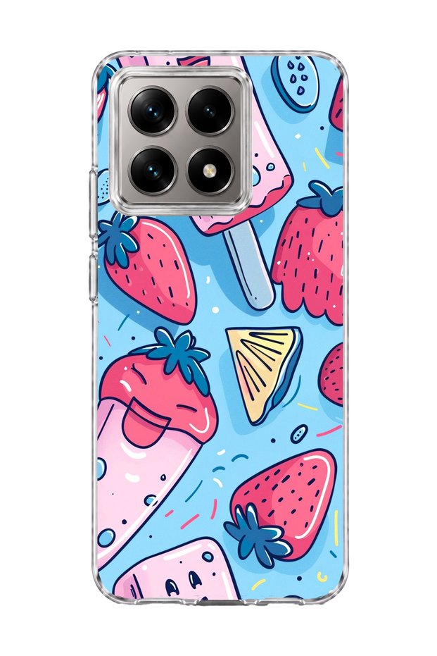 Mi 14t Compatible Strawberry Ice Cream Blue Printed Transparent Phone Case