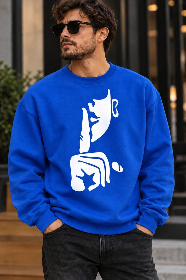 Sign of the Zodiac Face Silhouette Printed Unisex Oversize Sweatshirt – Crew Neck Casual Sweatshirt