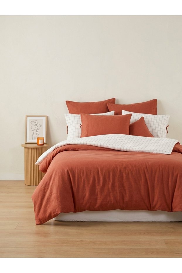 Bazaar Luka 100% Cotton Washable Double Duvet Cover Set - Red