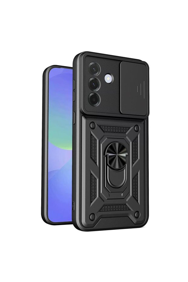 Case Compatible with Samsung Galaxy S26 Fe with Sliding Camera Protection, Ring and Magnetic Tank Cover, Black