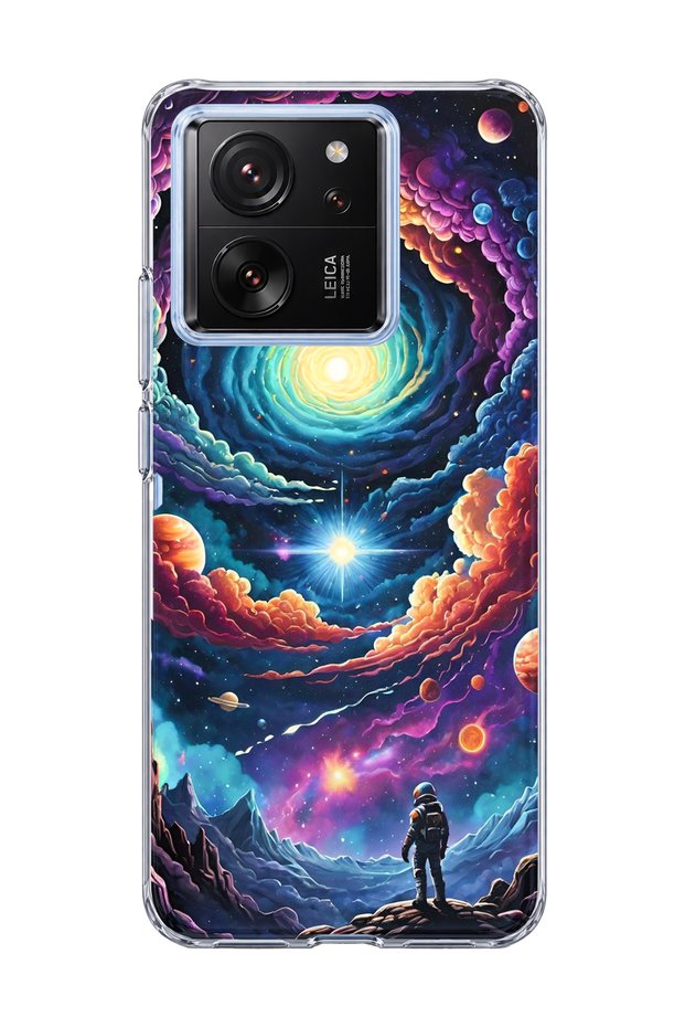 Mi 13t Compatible Galaxy Swirl Astronaut Printed Transparent Phone Case