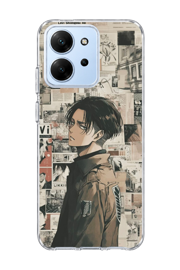 Redmi 15C Compatible Anime Newspaper Collage Printed Transparent Phone Case