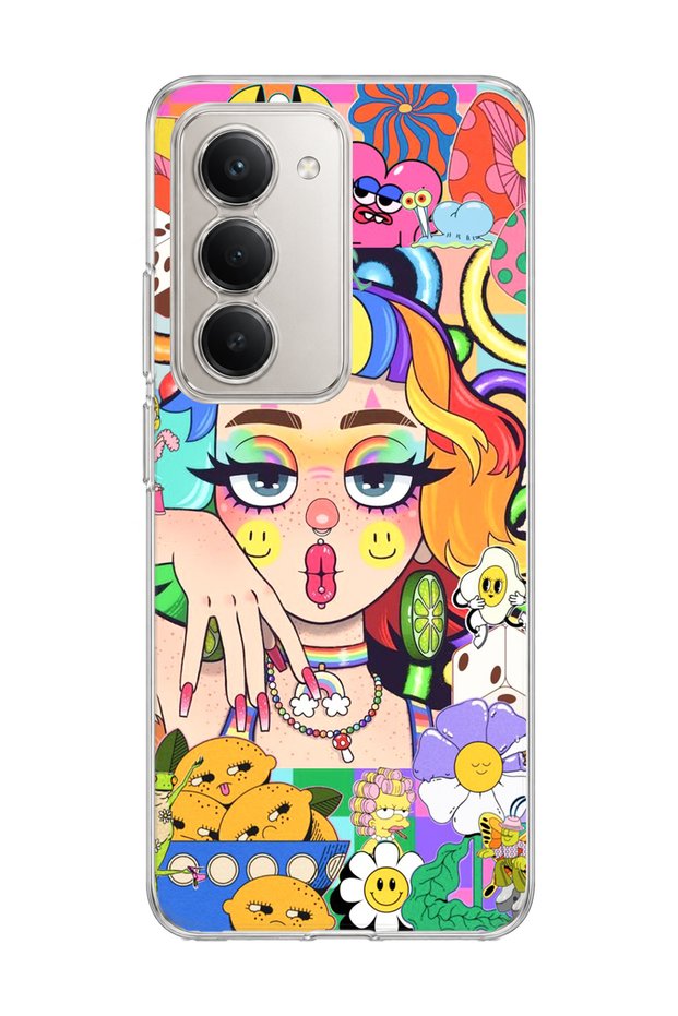 Redmi 15 Compatible Rainbow Hair Girl Printed Transparent Phone Case