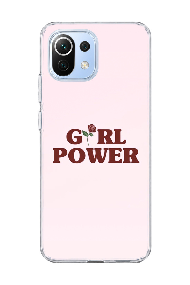 Mi 11 Lite Compatible Pink Rose Text Printed Transparent Phone Case