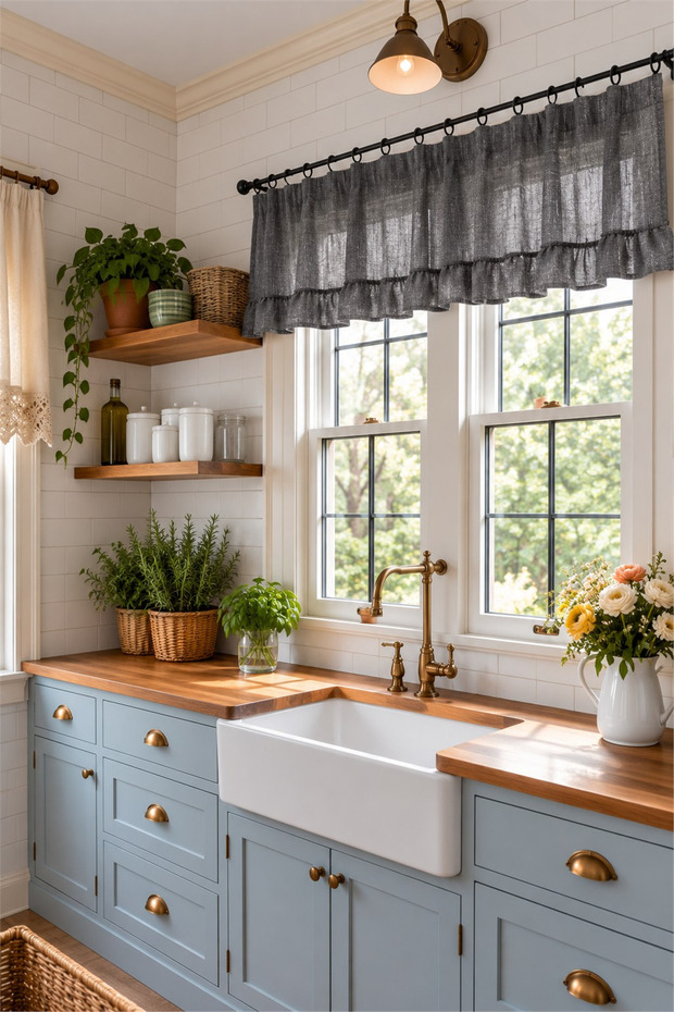 Naturel Country Farbela Valans Curtain – Gathered Country Curtain