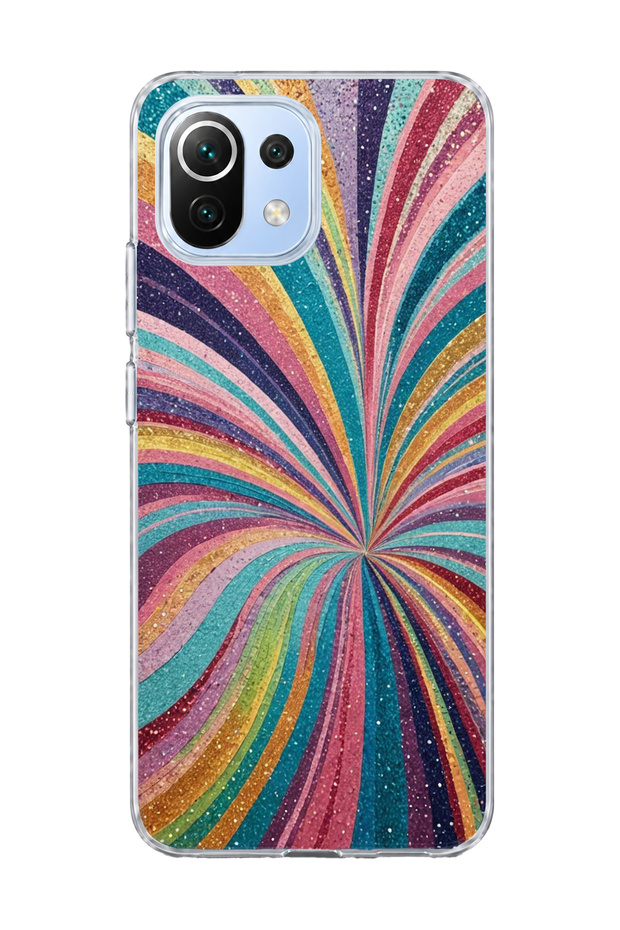 Mi 11 Lite Compatible Glittery Colorful Beam Printed Transparent Phone Case
