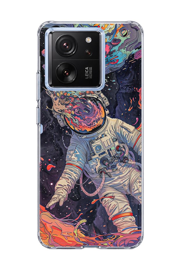 Mi 13t Compatible Colorful Astronaut Printed Transparent Phone Case