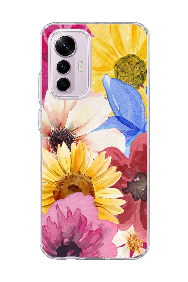 Mi 12 Lite Compatible Sunflower Watercolor Printed Transparent Phone Case