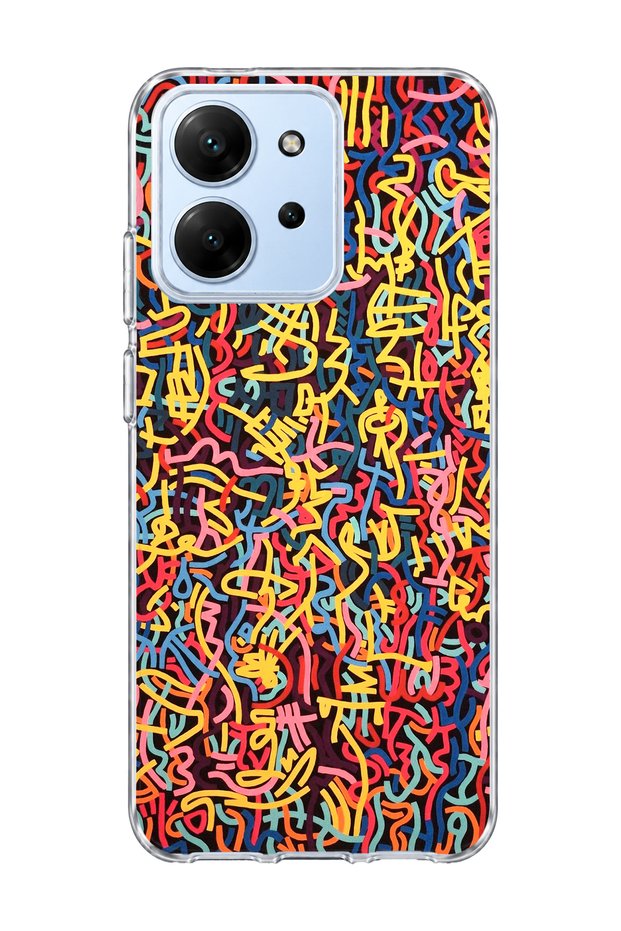 Redmi 15C Compatible Colorful Mixed Line Printed Transparent Phone Case