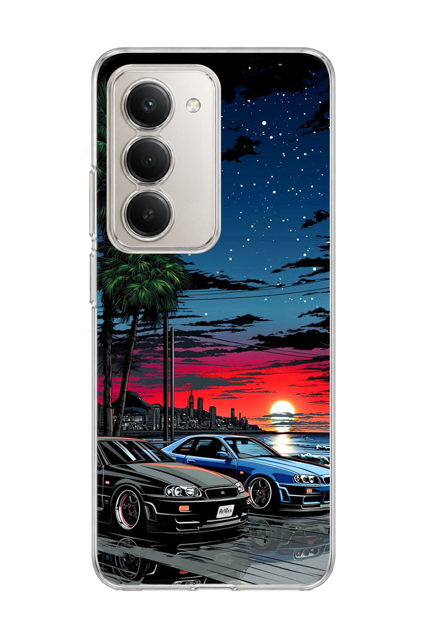 Redmi 15 Compatible Sports Cars Night Coast Printed Transparent Phone Case