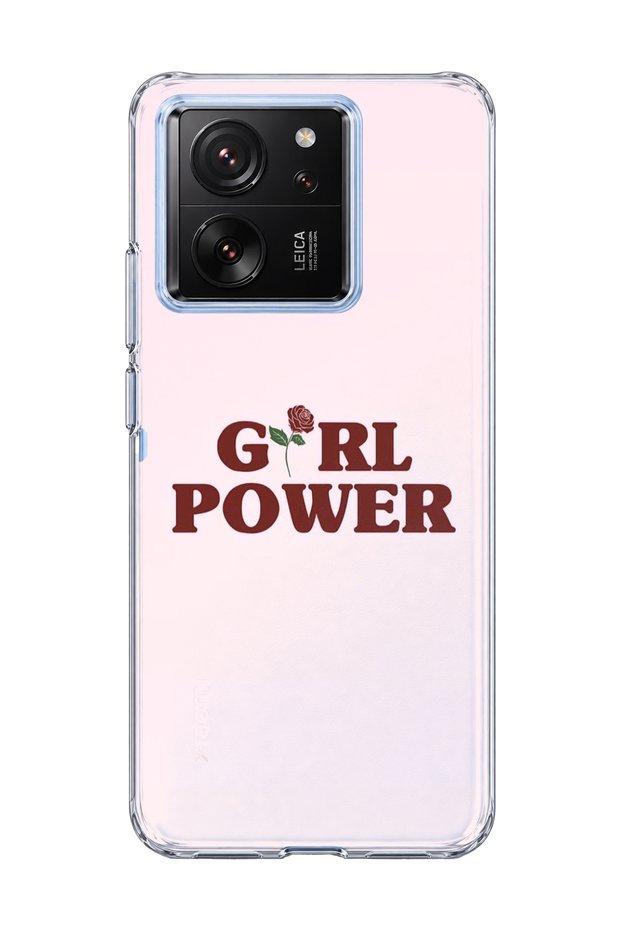 Mi 13t Compatible Transparent Phone Case with Pink Rose Text Printed