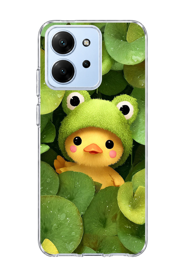 Redmi 15C Compatible Transparent Phone Case with Frog Hat and Duck Print