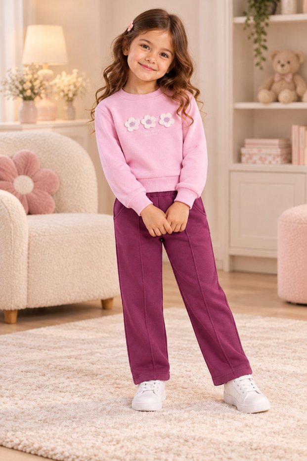 Girl's 100% Cotton Embroidered Flowers 2-Piece Set