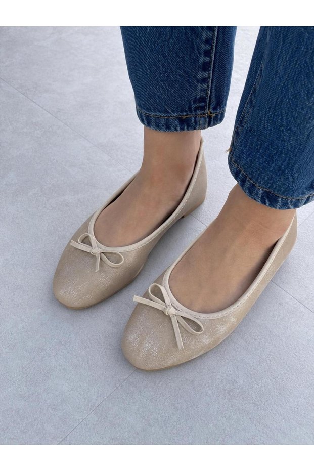 Bow-Tied Satin Ballerinas - Stone