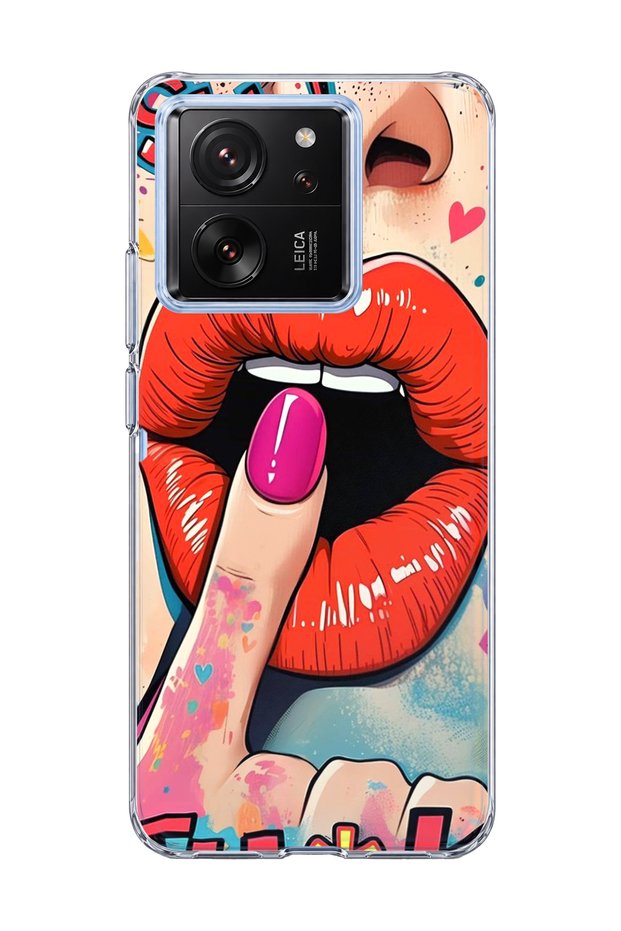 Mi 13t Pro Compatible Red Lip Print Transparent Phone Case