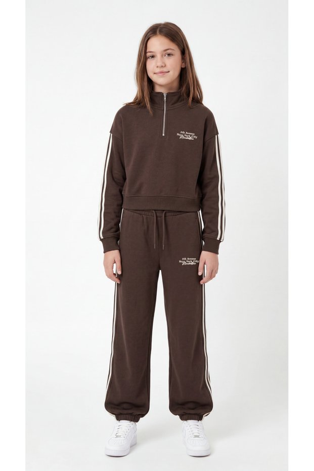 5Th Avenue New York City Printed Top Half Zipper Striped Girls' Bottom Top Tracksuit Set