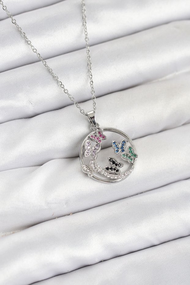 316L Steel Chain Silver Color Zircon Stone Butterfly Women's Necklace