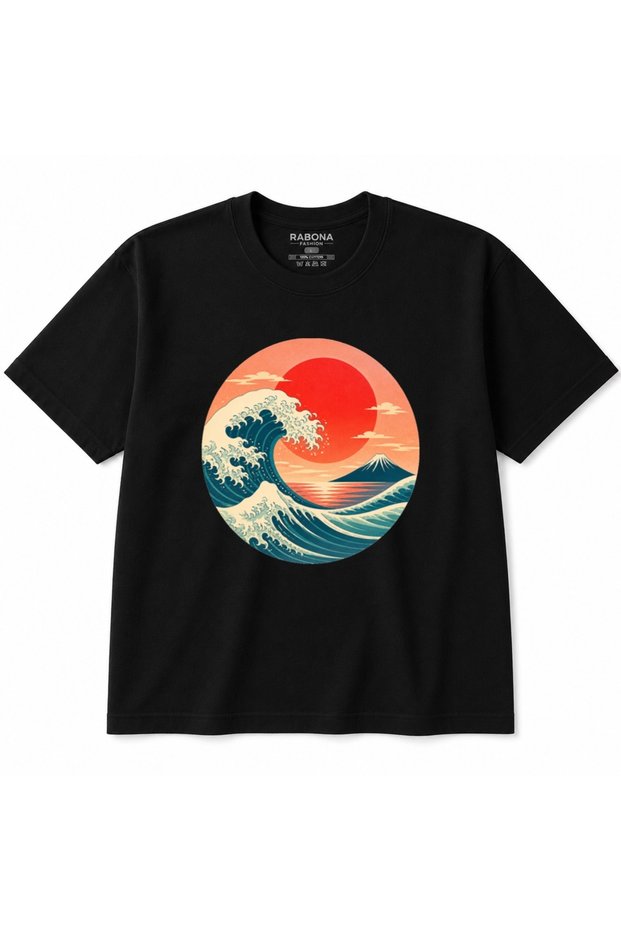 Sunset Wave – Japanese Ocean Art Vintage Graphic T-Shirt
