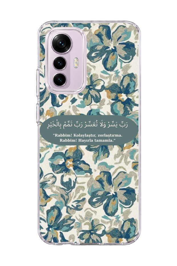 Mi 12 Lite Compatible Blue Flower Prayer Printed Transparent Phone Case