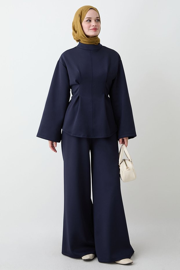 Wide Sleeve Tie-Dye Navy Blue Double Suit