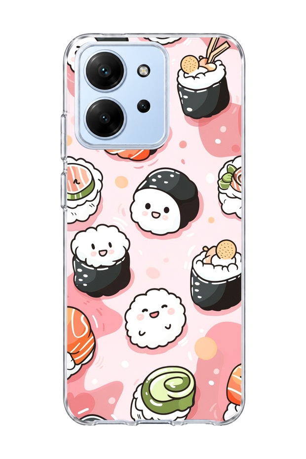 Redmi 15C Compatible Cute Sushi Printed Transparent Phone Case