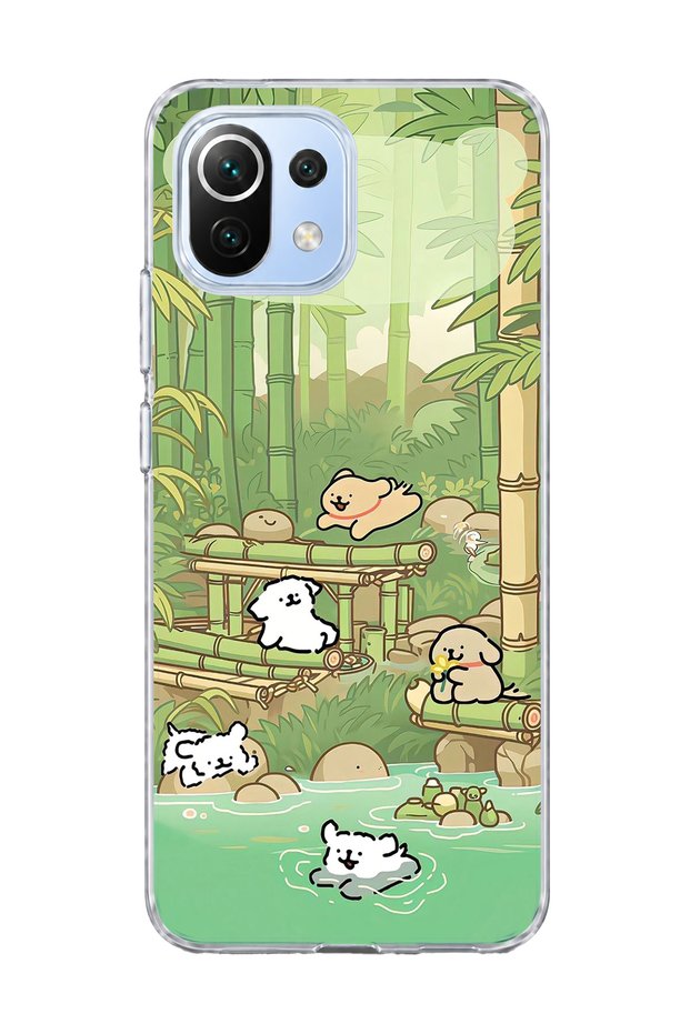 Mi 11 Lite Compatible Bamboo Forest Dogs Printed Transparent Phone Case
