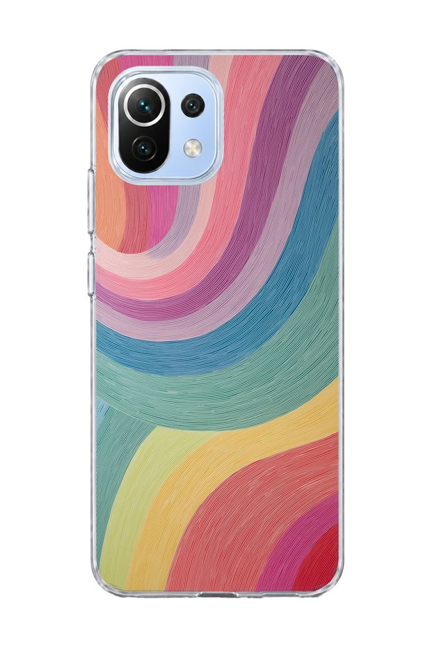 Mi 11 Lite Compatible Pastel Rainbow Curved Printed Transparent Phone Case