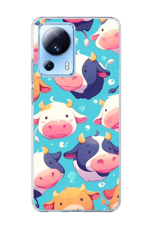 Mi 13 Lite Compatible Cute Cow Printed Transparent Phone Case