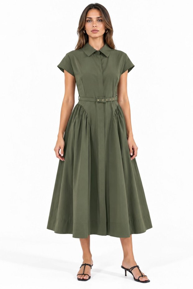 Busem Belted Shirt Collar Midi Dress